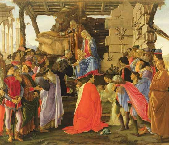 Botticelli s Adoration of the Magi shows wise men visiting the baby Jesus (center), but it also includes a self-portrait of the artist (lower right).