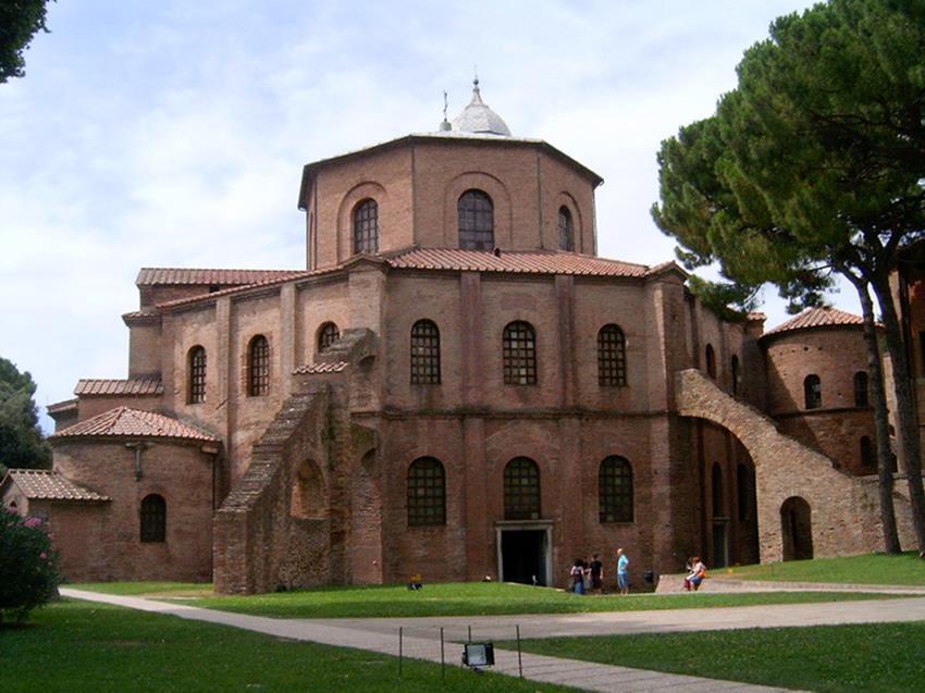 #51 San Vitale, exterior. Ravenna, Italy. Early Byzantine Europe. C. 536-527 CE. Brick, marble, and stone veneer.