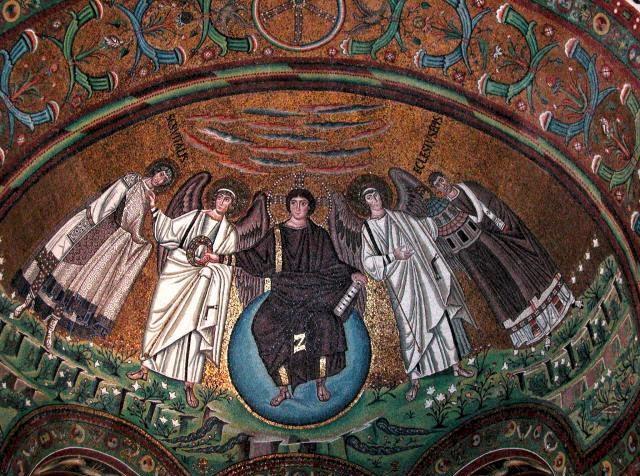 Justinian is on the Savior s right side The two are united visually and symbolically Apse Mosaic both in purple and with halos Justinian has 12 attendants (like the 12 apostles) Emphasizes the dual