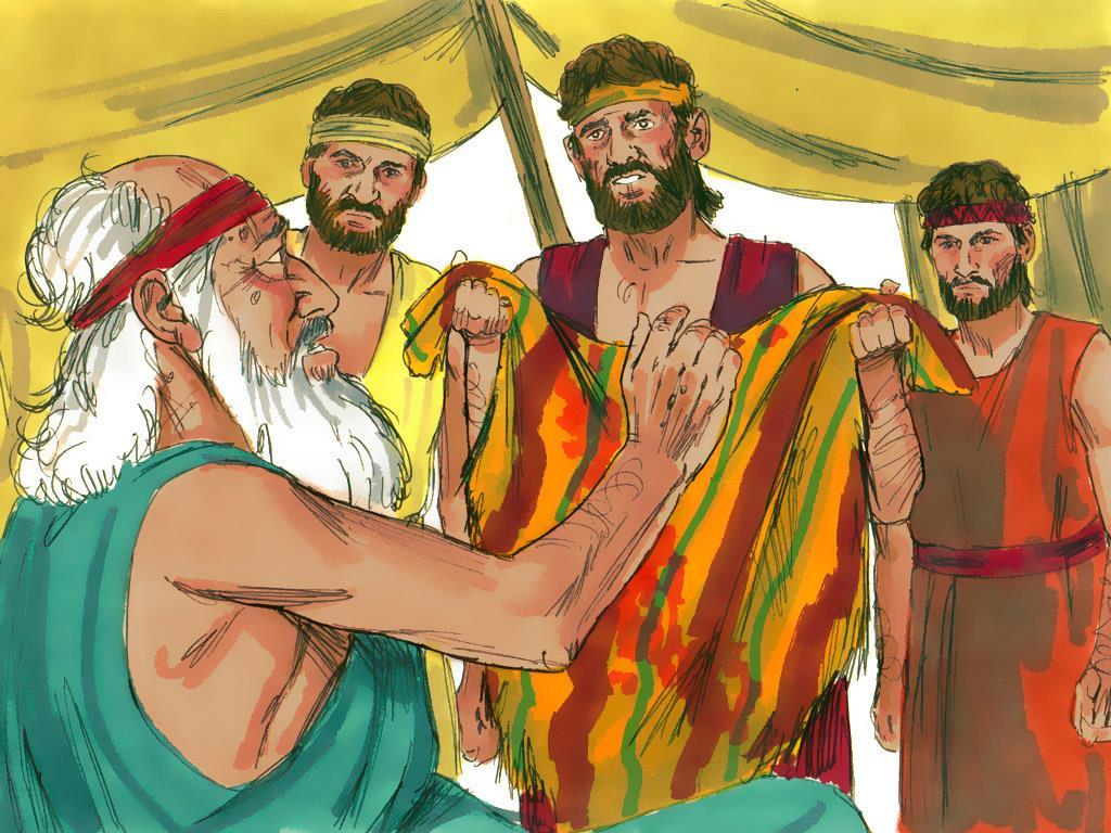 18. So the brothers took Joseph s beautiful coat and they soaked it in blood from a goat.