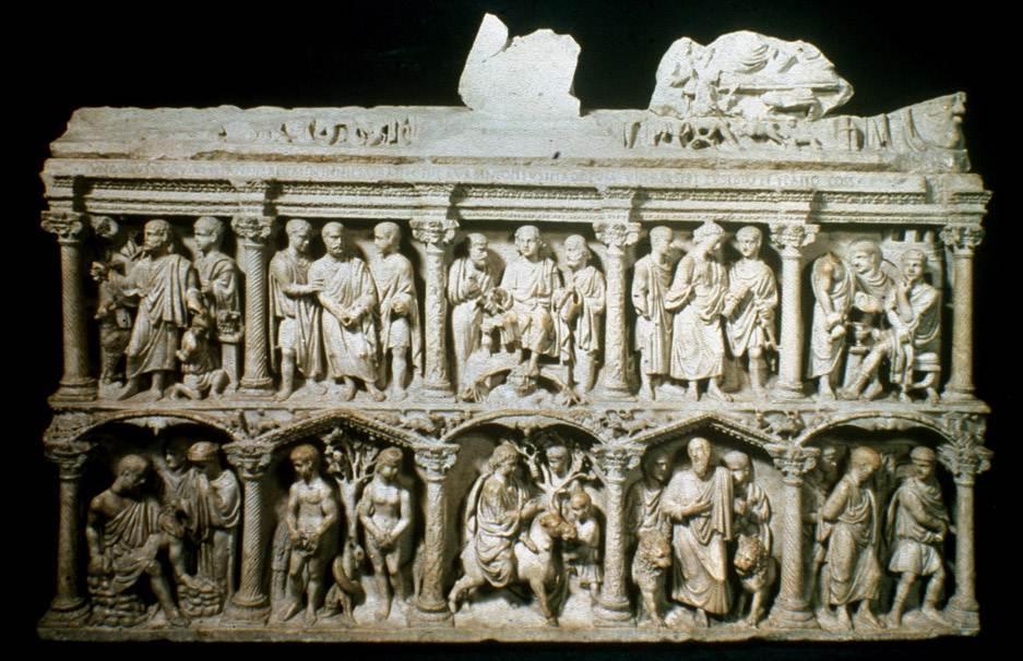 Early Christian Art Sarcophagus = Tomb Junius Bassus = Roman Prefect Sarcophagus of Junius Bassus, 359 C.E. (Vatican, Grottoes of St.