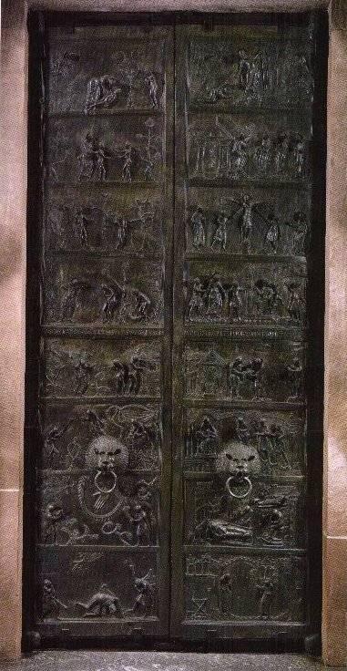 Ottonian Art Bronze Doors, Saint Michael s, Hidesheim, 1015 A.D. Bronze doors, Saint Michael's, Hildesheim 1. Who commissioned this work? Why? 2. What is depicted in this work? 3.