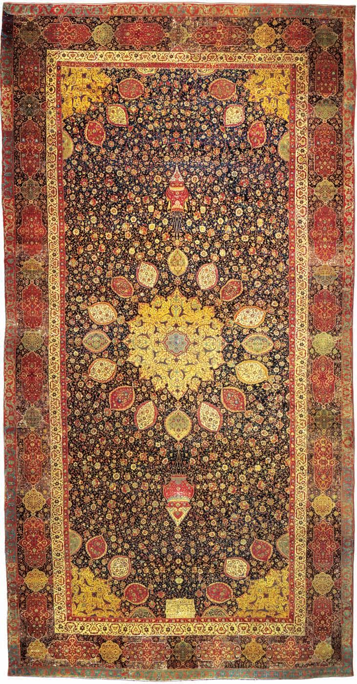 13-28 Maqsud of Kashan, carpet from the funerary mosque of Shaykh Safi al-din, Ardabil, Iran, 1540. Knotted pile of wool and silk, 34 6 17 7. Victoria & Albert Museum, London.