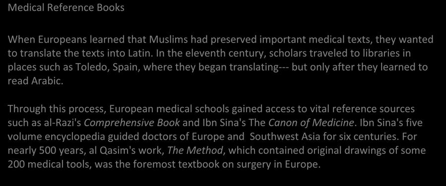 3 X = 15 135 +20 155 Document 4 The excerpt below, taken from an Islamic medical book, and the explanation from the textbook World History: Patterns of Interaction, show the level of medical