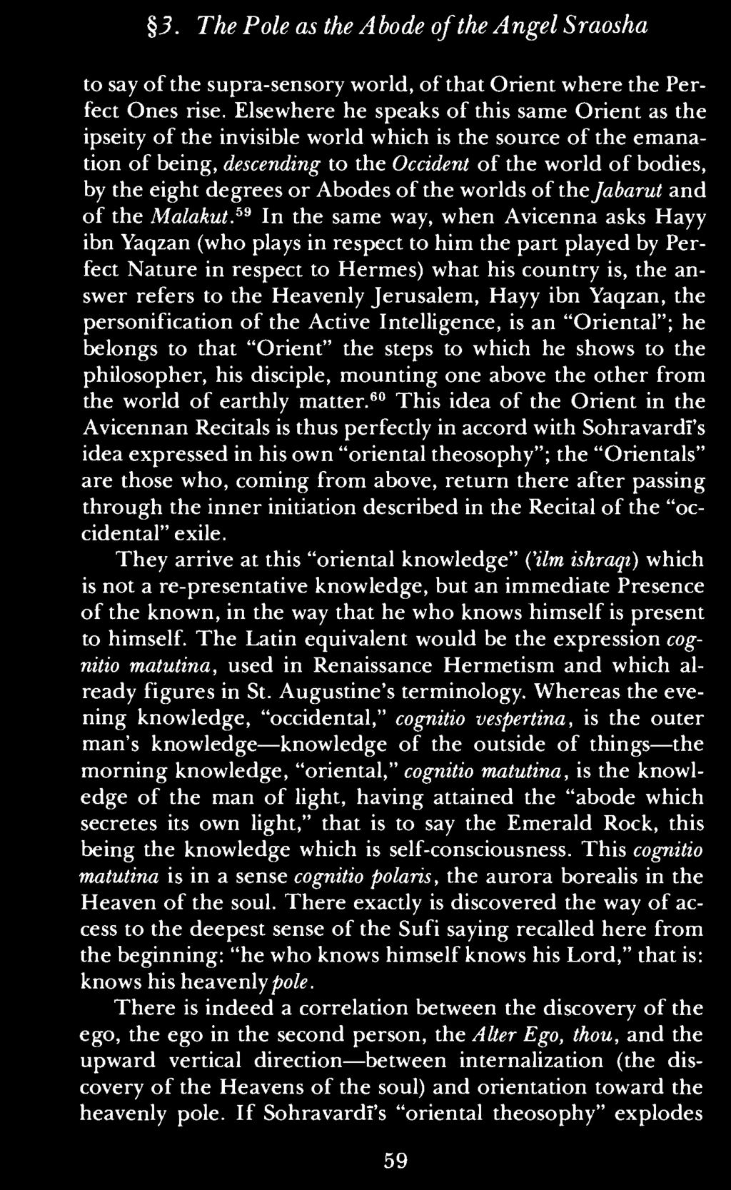 Abodes of the worlds of the Jabarut and of the Malakut, 59 In the same way, when Avicenna asks Hayy ibn Yaqzan (who plays in respect to him the part played by Perfect Nature in respect to Hermes)