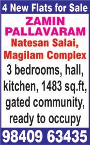 ft, 2 nd floor, no lift, attached bath, car park good water, price Rs. 90 lakhs. Ph: 74011 22099. T.