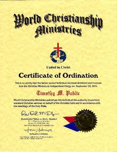 Certificate Examples Certificate of Ordination Title Certificate Doctor of Divinity Church Charter You