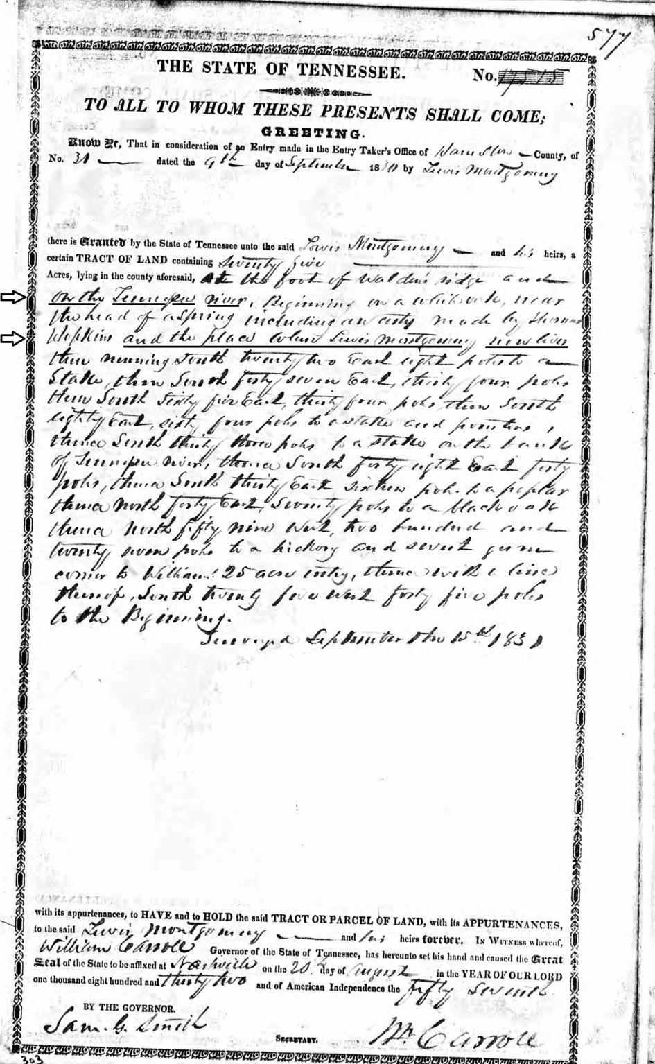 Returning now to Lewis Montgomery owning land on the Tennessee River, there are two deeds for him in Hamilton County, Tennessee in 1830-31.