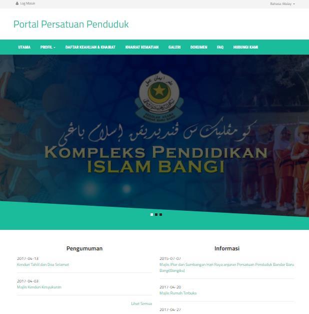 7 ANTARA MUKA PPP Rajah 5 merupakan laman utama Portal Persatuan Penduduk (PPP), Rajah 6 pula merupakan laman utama bagi pentadbir