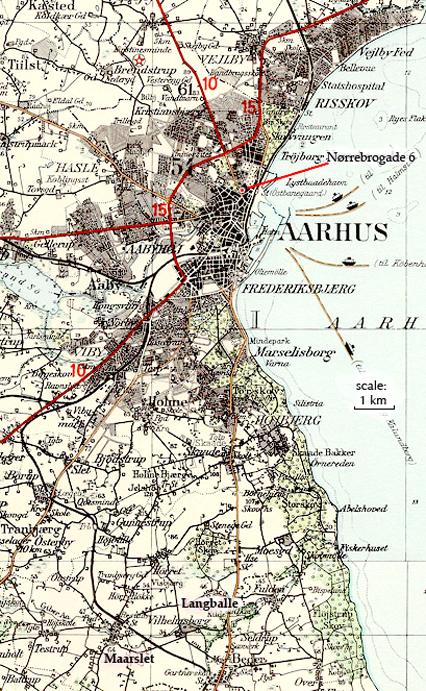 map of the city of Aarhus, dating from the first half of the twentieth century.