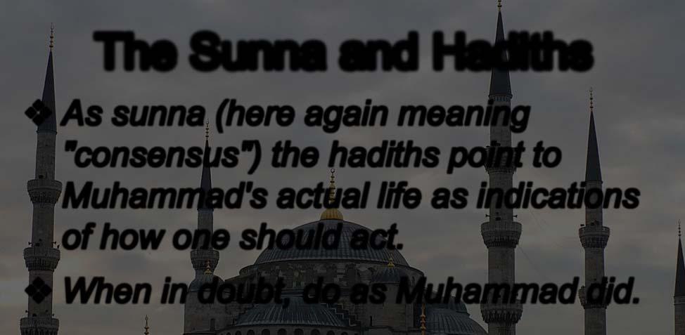 The Sunna and Hadiths As sunna (here again meaning