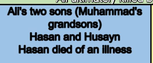 own followers) Ali's two sons (Muhammad's grandsons) Hasan