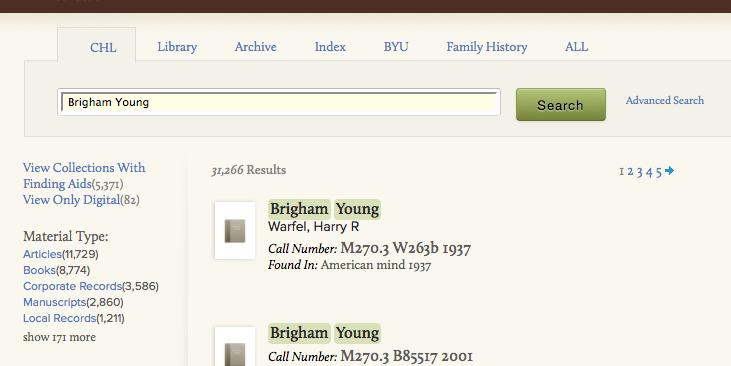 To do so, click the tab titled CHL, and then type the words Brigham Young into the search field. Click the Search button to the right of the search field.