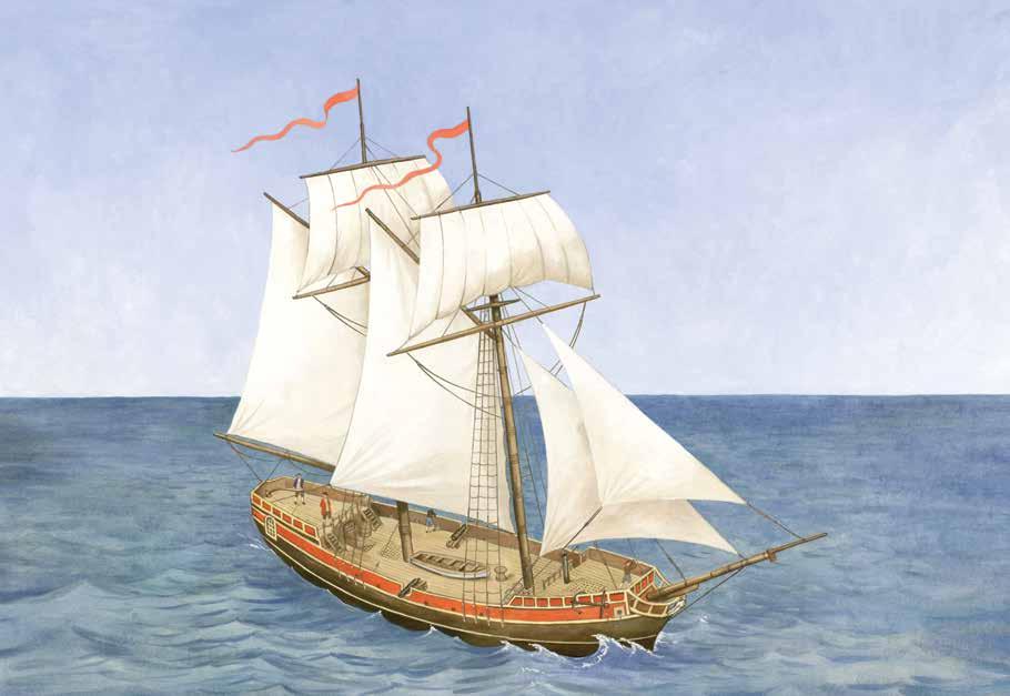 sails stern landing boat (cutter) masts main deck sails 1700s