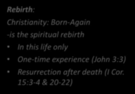 Convergence Rebirth: Christianity: Born-Again -is the spiritual rebirth In this life