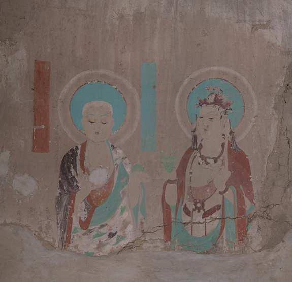Fig. 15 Bodhisattva Guanyin and Dizang (detail), north to the entrance way (facing east), main chamber, Cave 45, Mogao