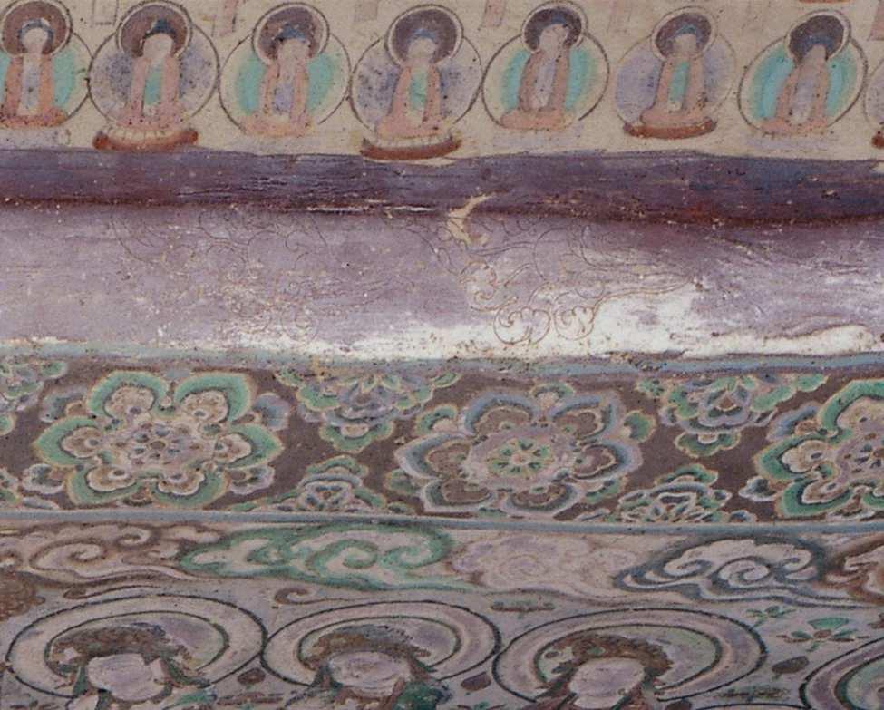 Fig. 17 Sketches on the edge of central niche (detail), main chamber, Cave 45, Mogao Grottoes,
