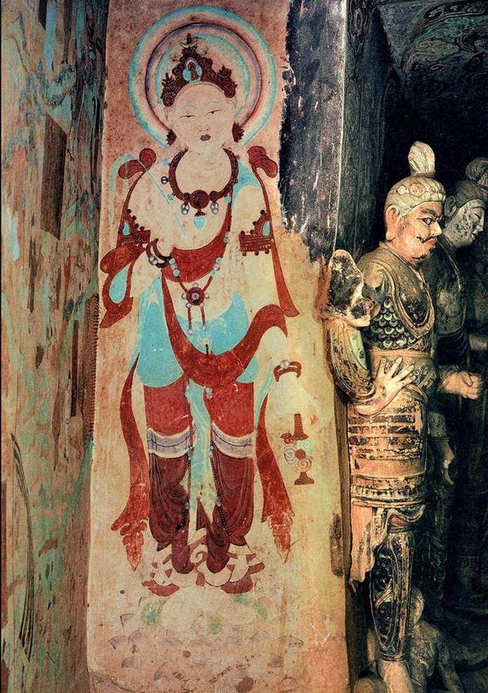 Fig. 18 Bodhisattva Guanyin, south (left) edge of the central niche (detail), main chamber, Cave 45, Mogao