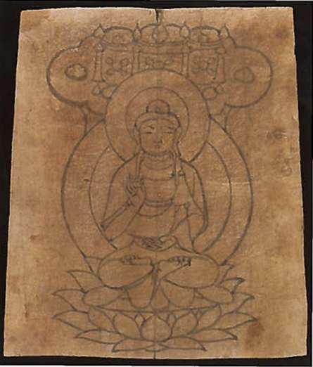 Fig. 25 Stencil for the image of Buddha, ink on paper, 9 th to 10 th century, 12.8 11 inch.