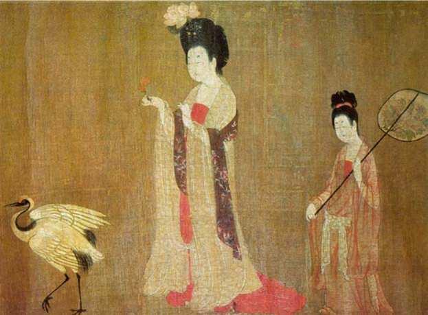 Fig. 29 Attributed to Zhou Fang ( 周昉 ), Noble Ladies Wearing Flowered Headdress (detail), ink and color on silk, Mid-Tang