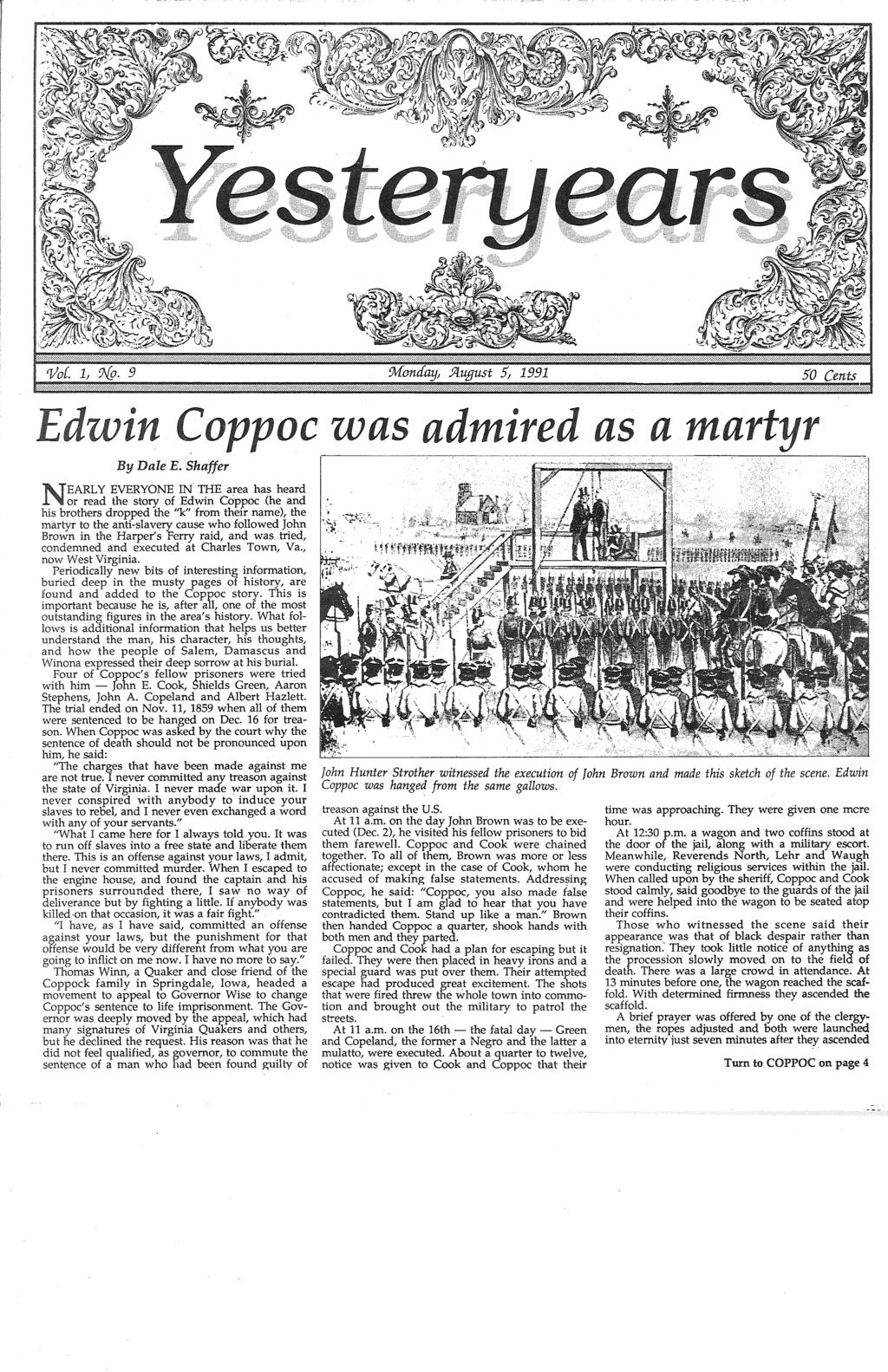 Edwin Coppoc was admired as a maryr By Dale E.