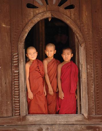 Lesson 16 - Learning About World Religions: Buddhism Section 1 - Introduction These young Buddhist monks stand in the large window of a Buddhist monastery in the nation of Myanmar, in Southeast Asia.