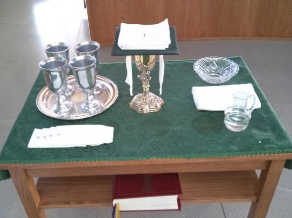 Saturday Mass - Credence Table Setup 1 Chalice 4 Purificators 1 Roman