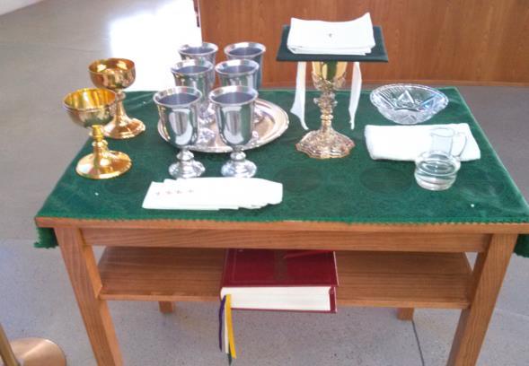 in it) Sunday Mass - Credence Table Setup 1 Chalice 6 Purificators 1 Roman