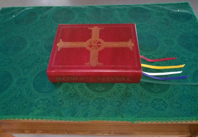 Roman Missal Placed on bottom shelf of Credence Table