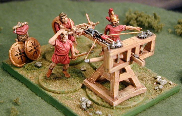 w/ archers, slingers, pikemen; = hinge Ballistae & catapaults Battlefield