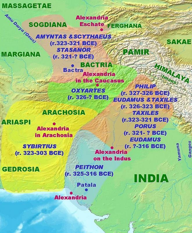 in 323 BC, Macedonian Satraps Chandragupta Maurya began conquering the