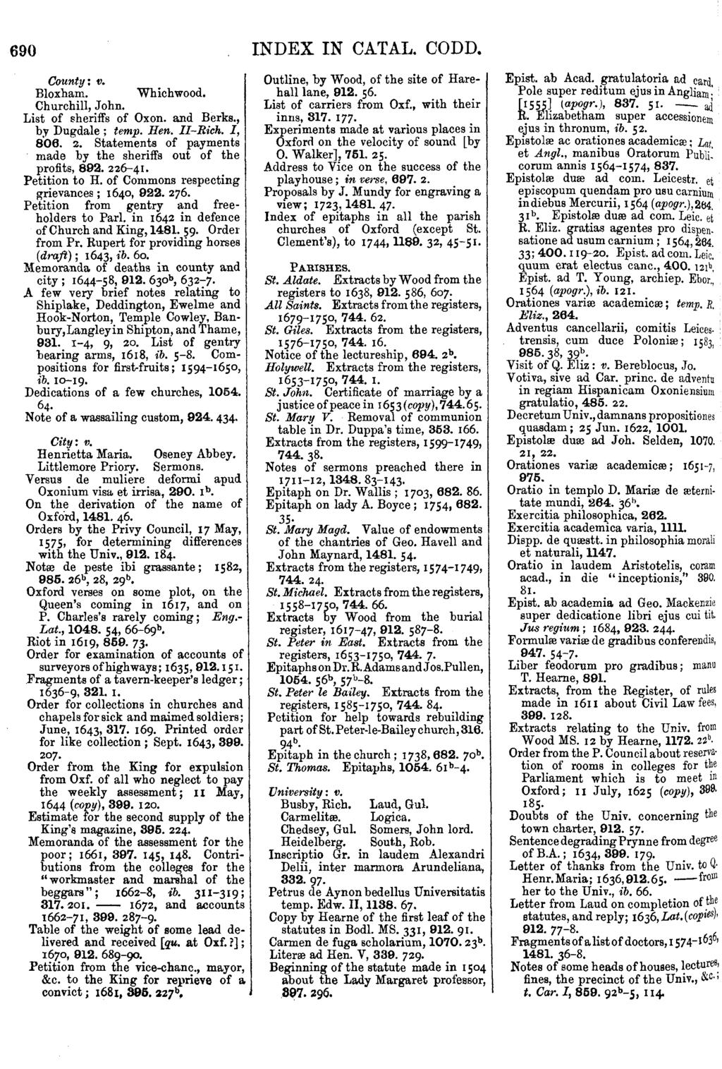 690 County: v. Bloxham. Whichwood. Churchill, John. List of sheriffs of Oxon. and Berks., by Dugdale; temp. Hen. II-Rich. I, 806. 2.