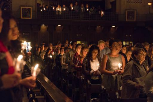 On the last Sunday of each semester, the Founders Chapel community celebrates a special candlelight Mass.