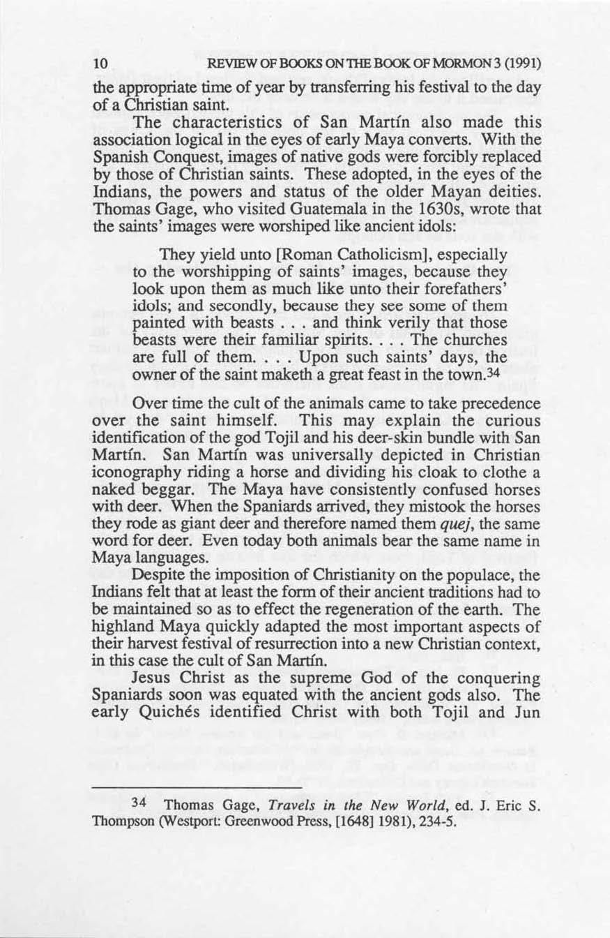 10 REVIEWOFBOOKSONTHBBOOKOFMORMON3 (1991) the appropriate time of year by transferring his festival to the day of a Christian saint.