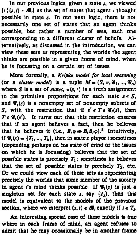 498 R. Fagin and J. Halpern that obey the restriction (**) (although it is still an open question whether (*) characterizes such models).