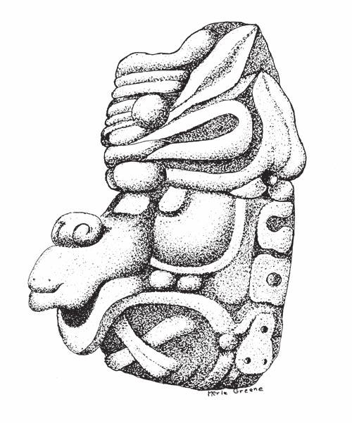 Celestial God of Number 13: (left) Fine Arts Museums of San Francisco jade (drawing by Merle Greene Robertson); (right) Chochola-style bowl (from Parsons 1980:Fig. 314).