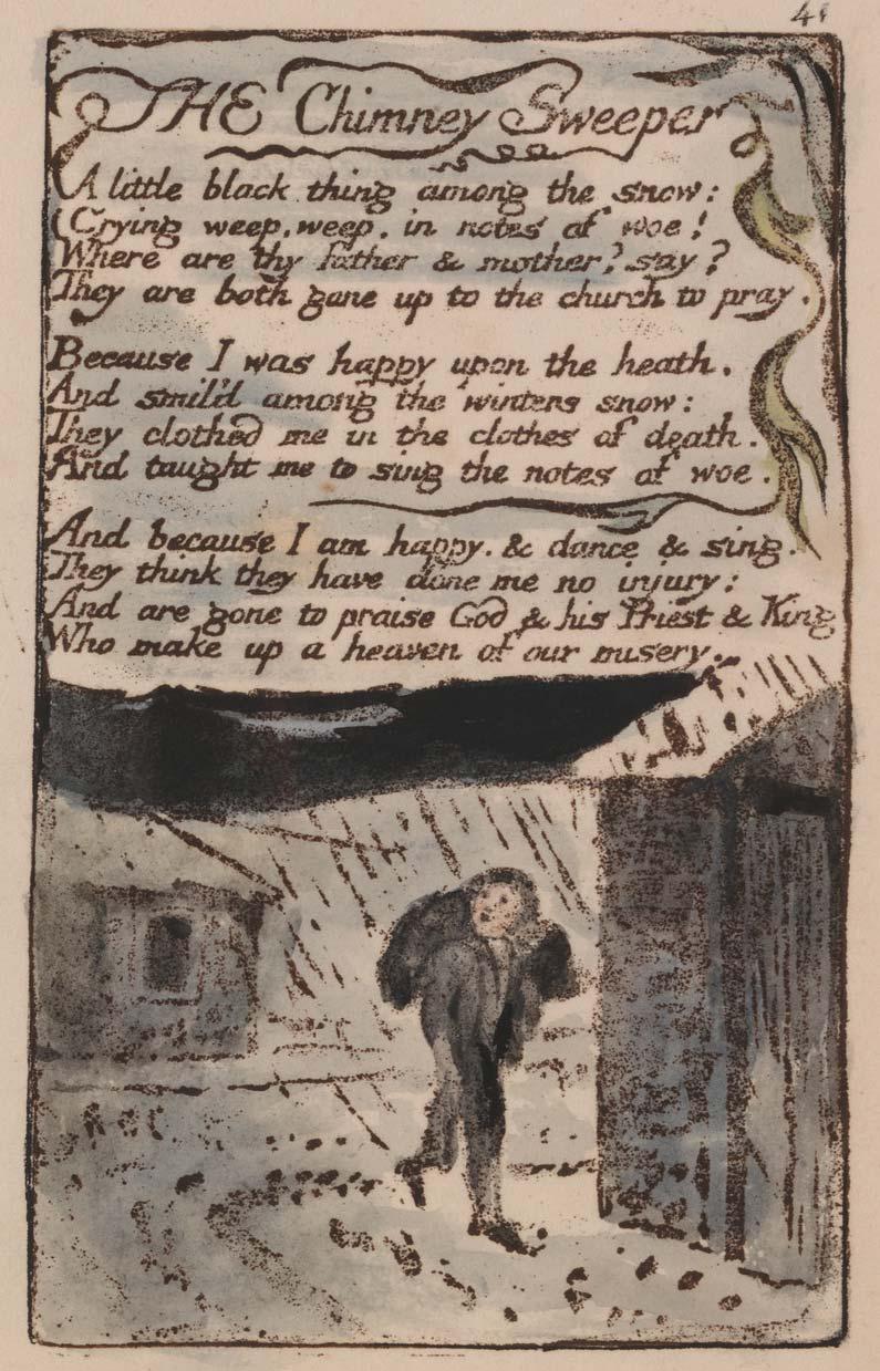Songs of Innocence and of Experience, Plate 41, "The Chimney Sweeper" (Bentley 37), 1789 to 1794