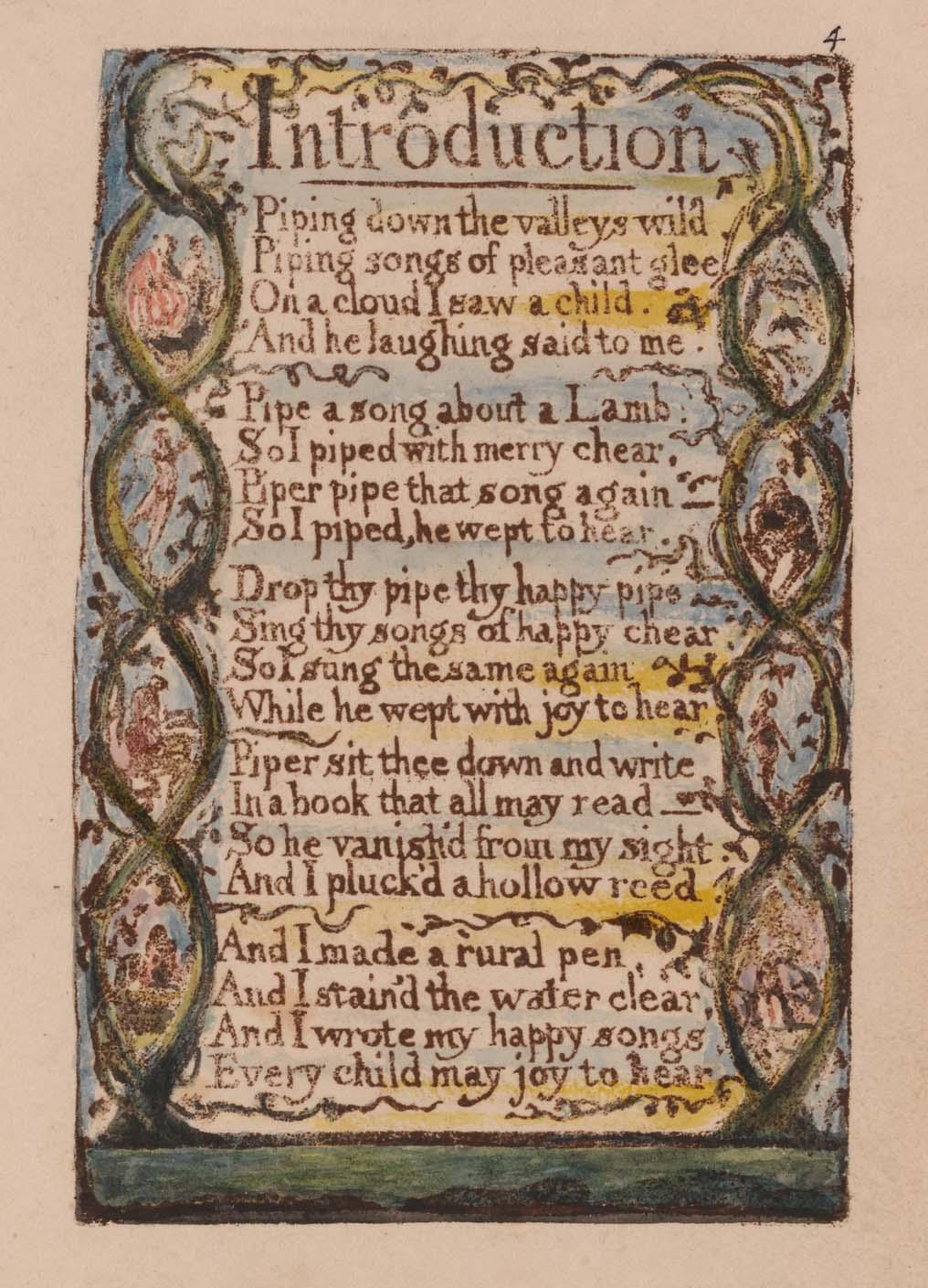 Songs of Innocence and of Experience, Plate 4, Introduction (Bentley 4), 1789 to 1794