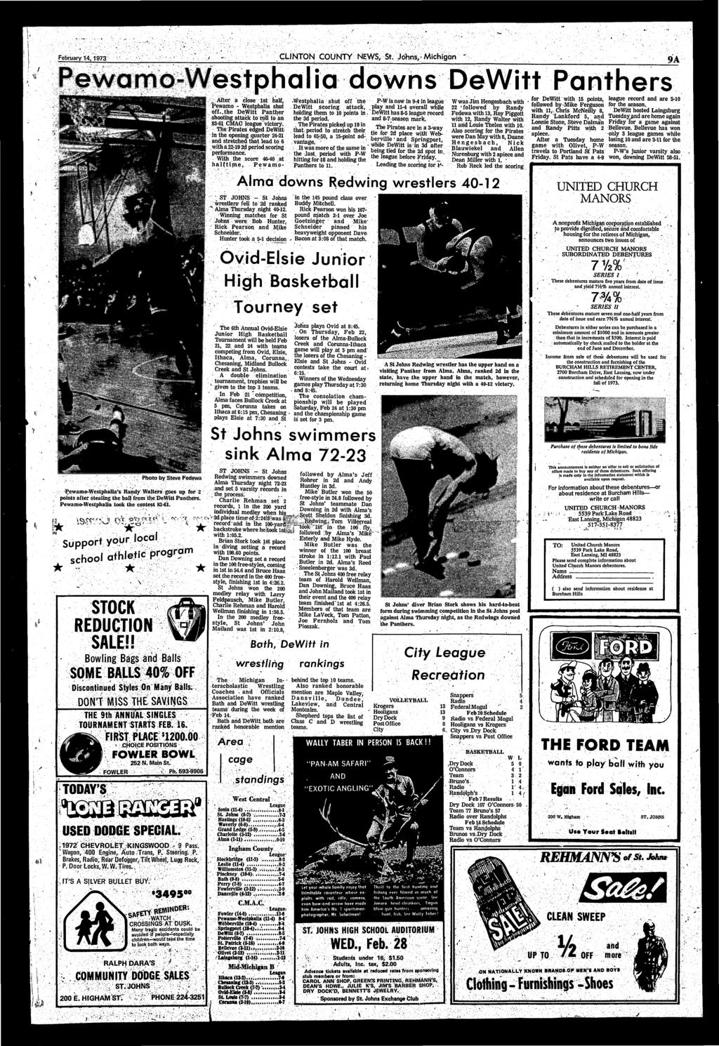 February 4,973 CLINTON COUNTY NEWS, St. Johns, Mchgan Pewamb-WestphaI a downs DeWtt Panthers 9A t * *>.