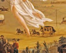 ... from The Great Nation of Futurity, The United States Democratic Review Entitled American Progress, this famous painting of the idea of Manifest Destiny depicts America as a woman, leading the