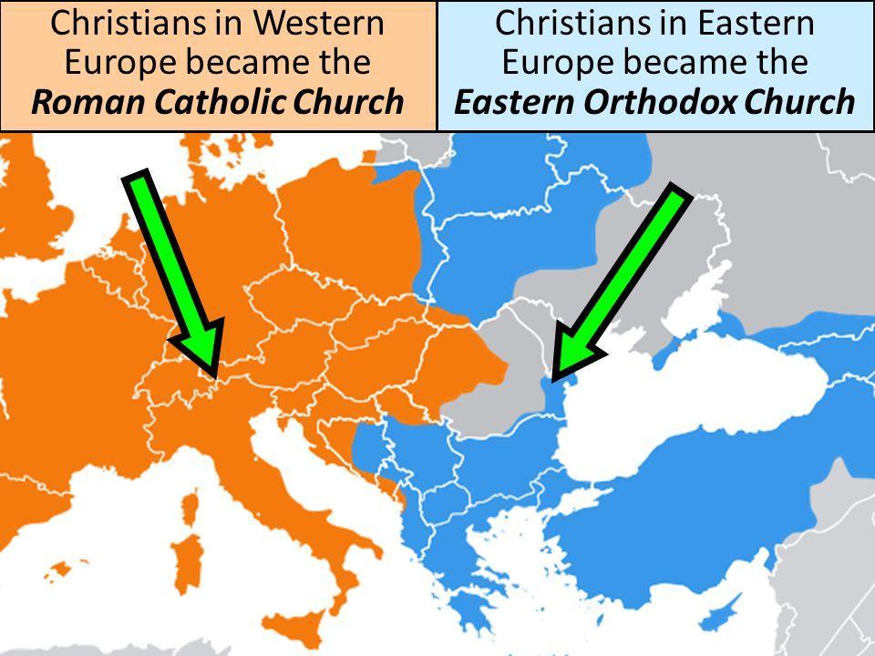 Christianity in the Byzantine Empire The political division of Rome, along with cultural and language differences leads to a