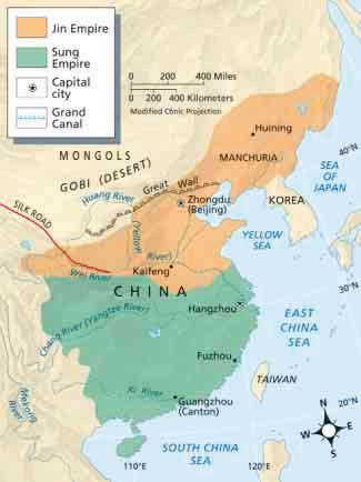 The Sung and Jin Empires, A.D. 1141 Interpreting Maps After capturing the Sung capital city, the Jin s Juchen warriors expanded southward beyond the Huang River.