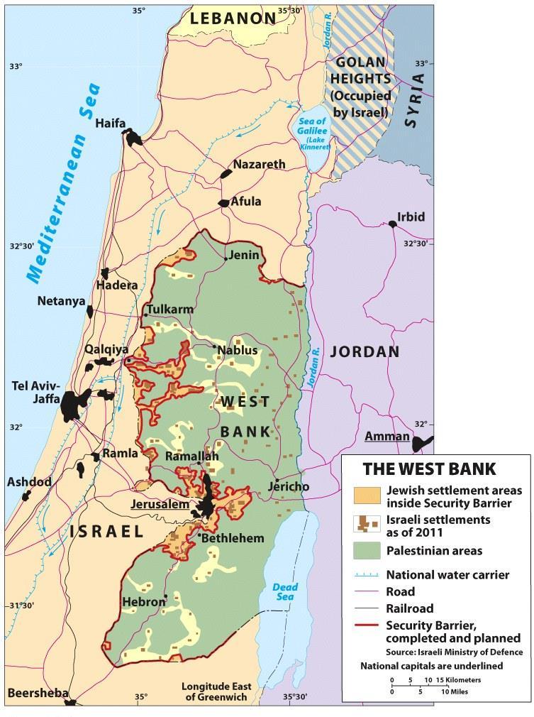 Figure 7.36 The West Bank. Adapted with permission from: C. B. Williams and C. T. Elsworth, The NewYork Times, November 17, 1995, p.