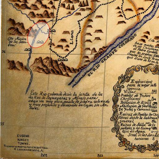 1777 Map of the Dominguez and Escalante Expedition with the Bloomington area highlighted.