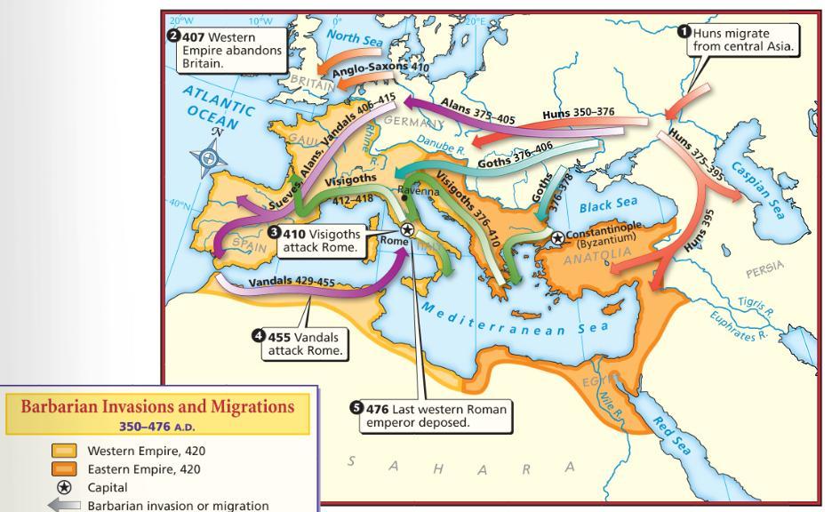 The Fall of the Roman Empire The Eastern half was well-protected, organized, strong, and prosperous; it fought off