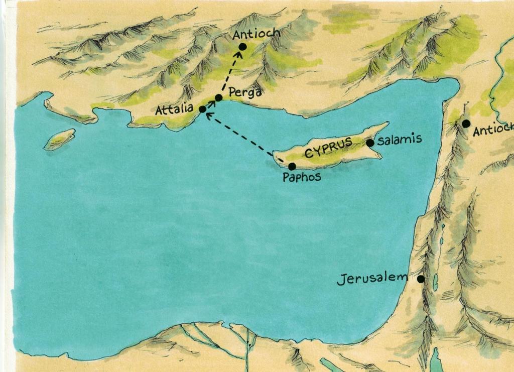 From Cyprus Paul and Barnabas continued on to Antioch of Pisidia.