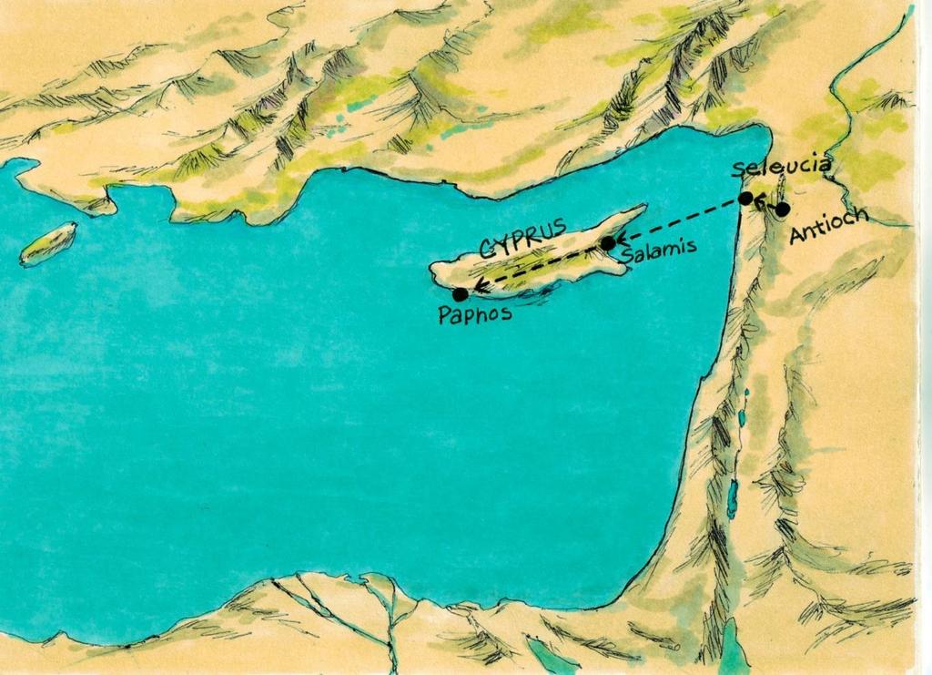 After setting off from the port of Seleucia on a ship Barnabas and Saul sailed to the island of Cyprus to teach people.