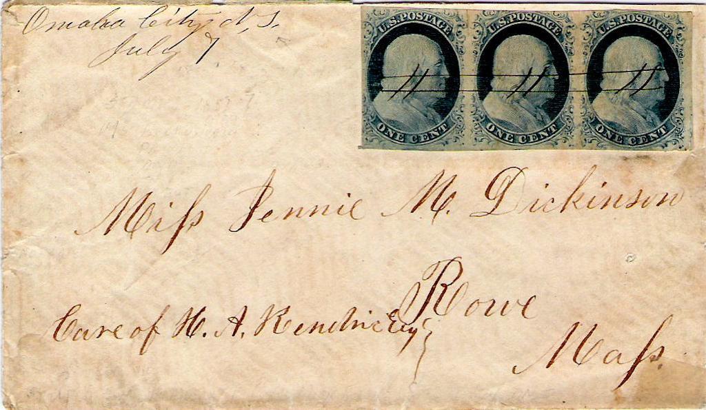 Town Postmarks Omaha City Omaha City N.T. July 7 (1856)