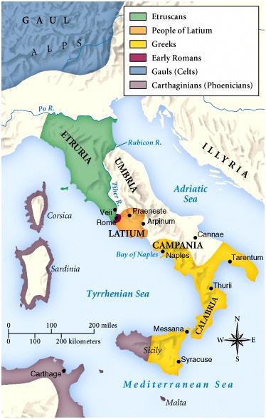 Early People 800 BC Latin people share the peninsula with the Etruscans Etruscans rule