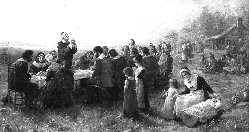 The First Thanksgiving at Plymouth, by Jennie Augusta Brownscombe (1914), Pilgrim Hall Museum, Plymouth, MA.